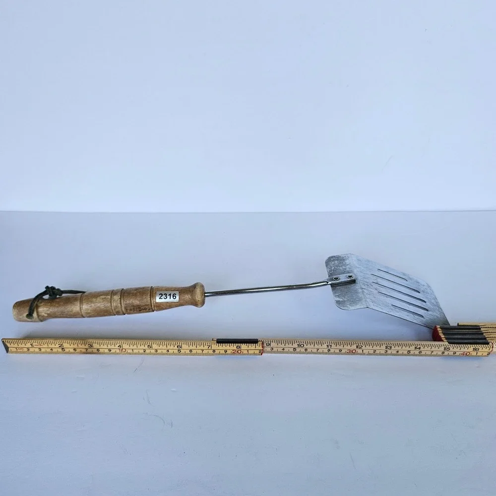 Vintage Stainless Steel Slotted Spatula Wood Handle 15 Inch Kitchen Turner Retro